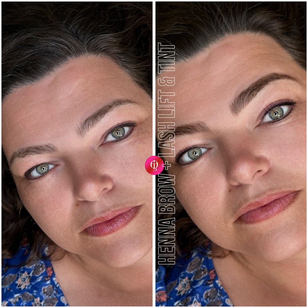 a woman with henna brows and lash lift and tint