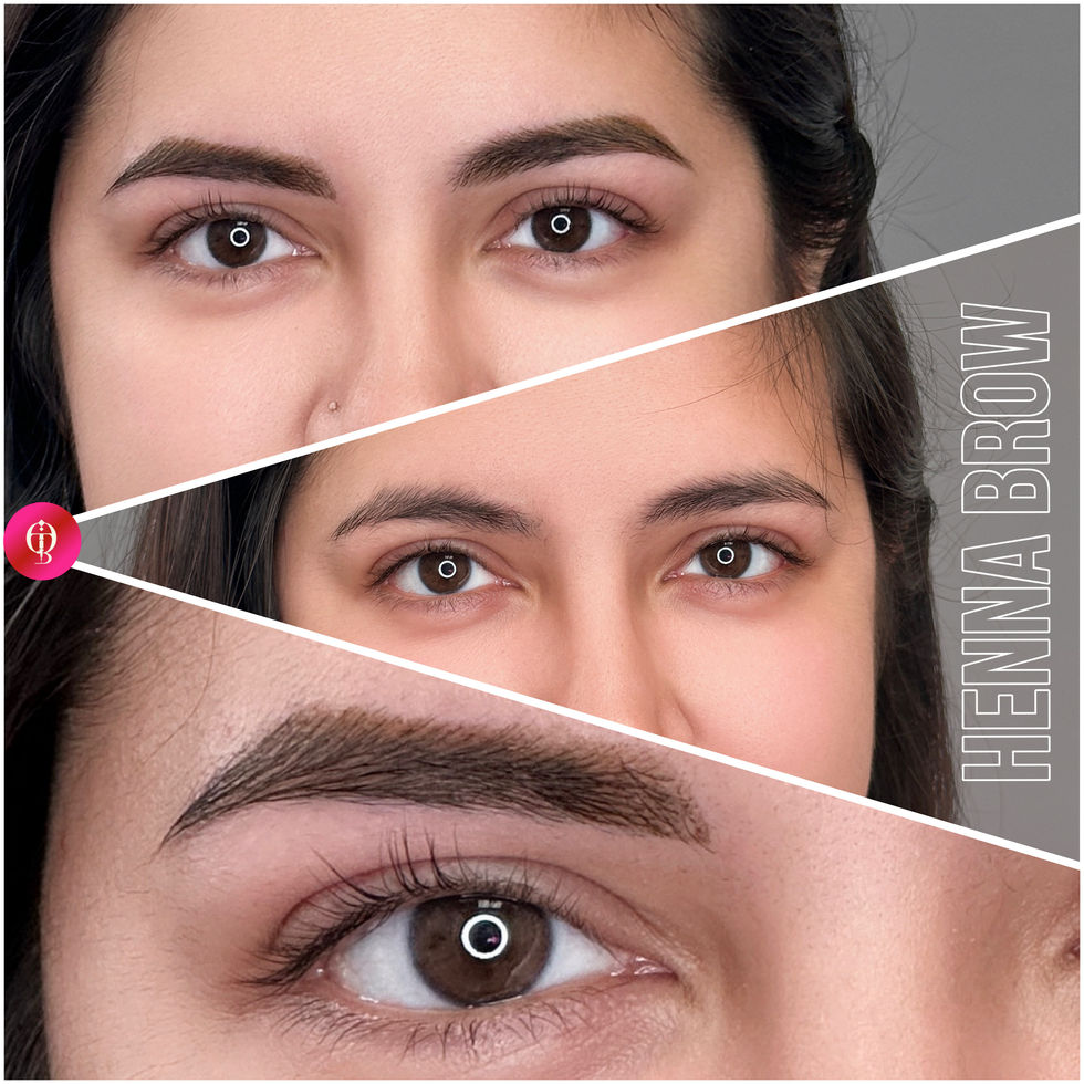a before and after photo of a woman 's eyebrows with the caption henna brow
