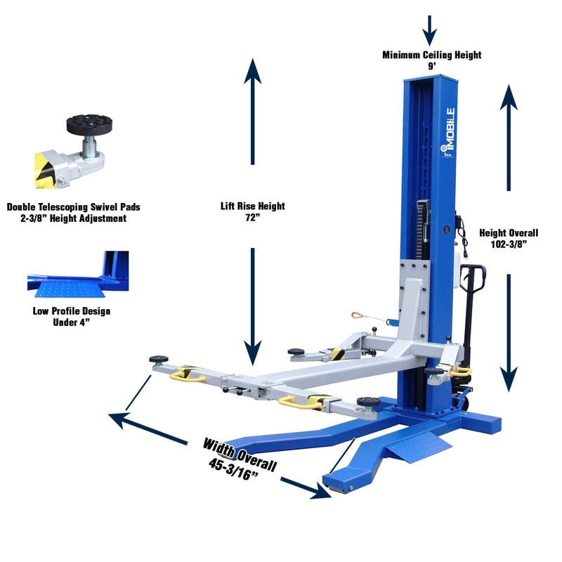 Thumbnail: iDEAL MSC-6KLP 6,000 lb Mobile Single Column Lift - Low Profile