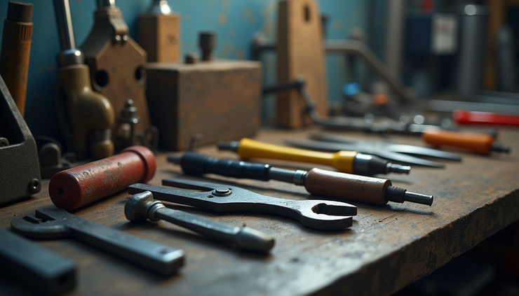 Κοντινή άποψη εργαλείων και εξοπλισμού σε χώρο εργασίας