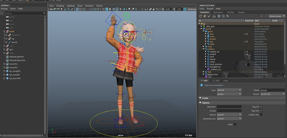 Screen grab of a character being rigged on Mikan.