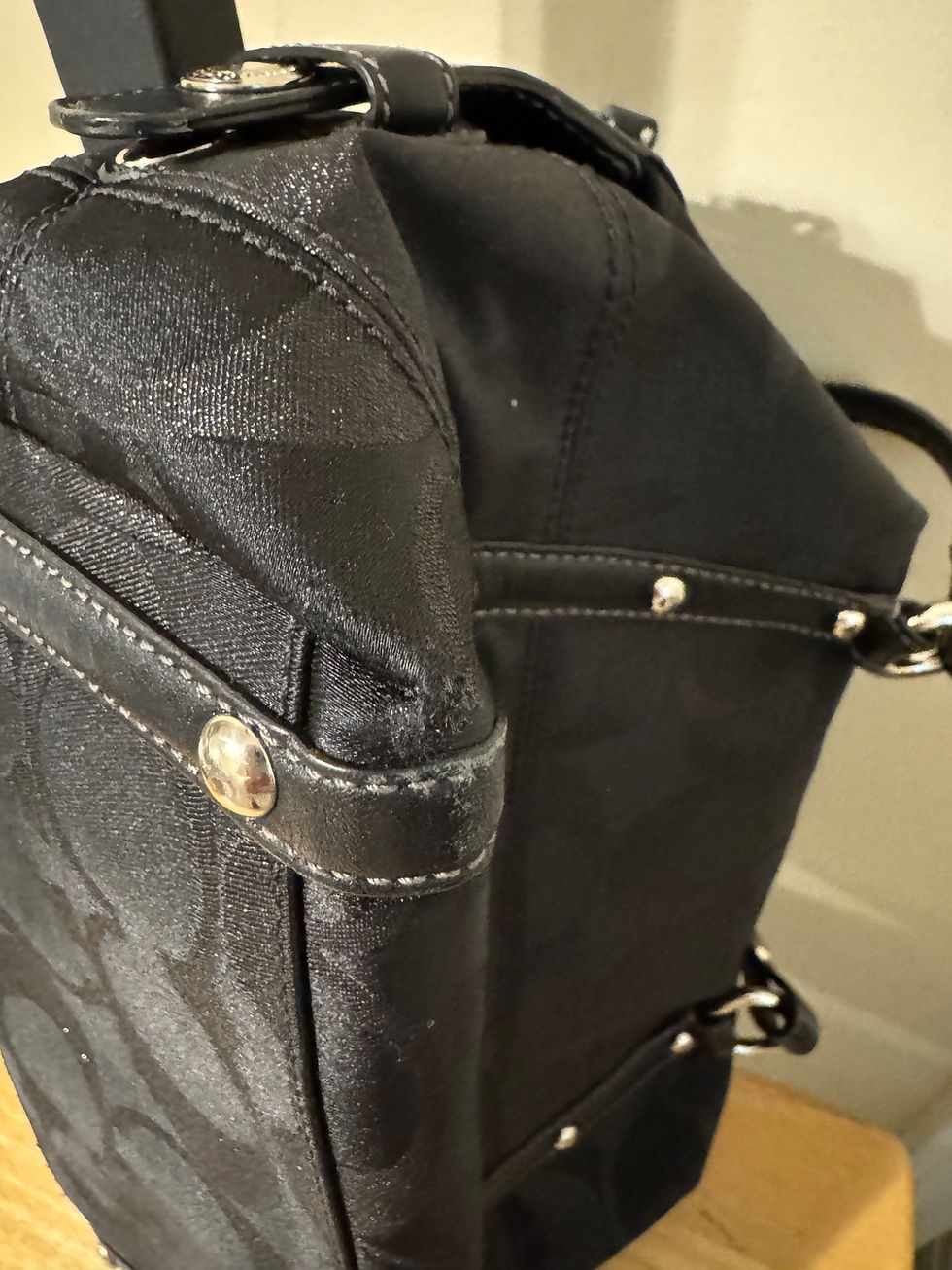 Thumbnail: Coach Black Canvas and Leather Satchel