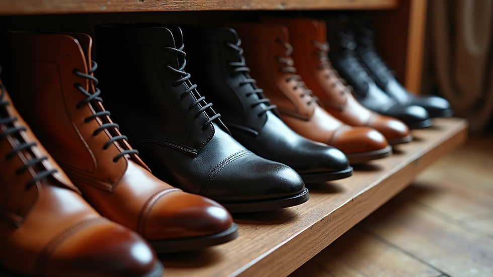 High angle view of a luxury shoe collection arranged neatly