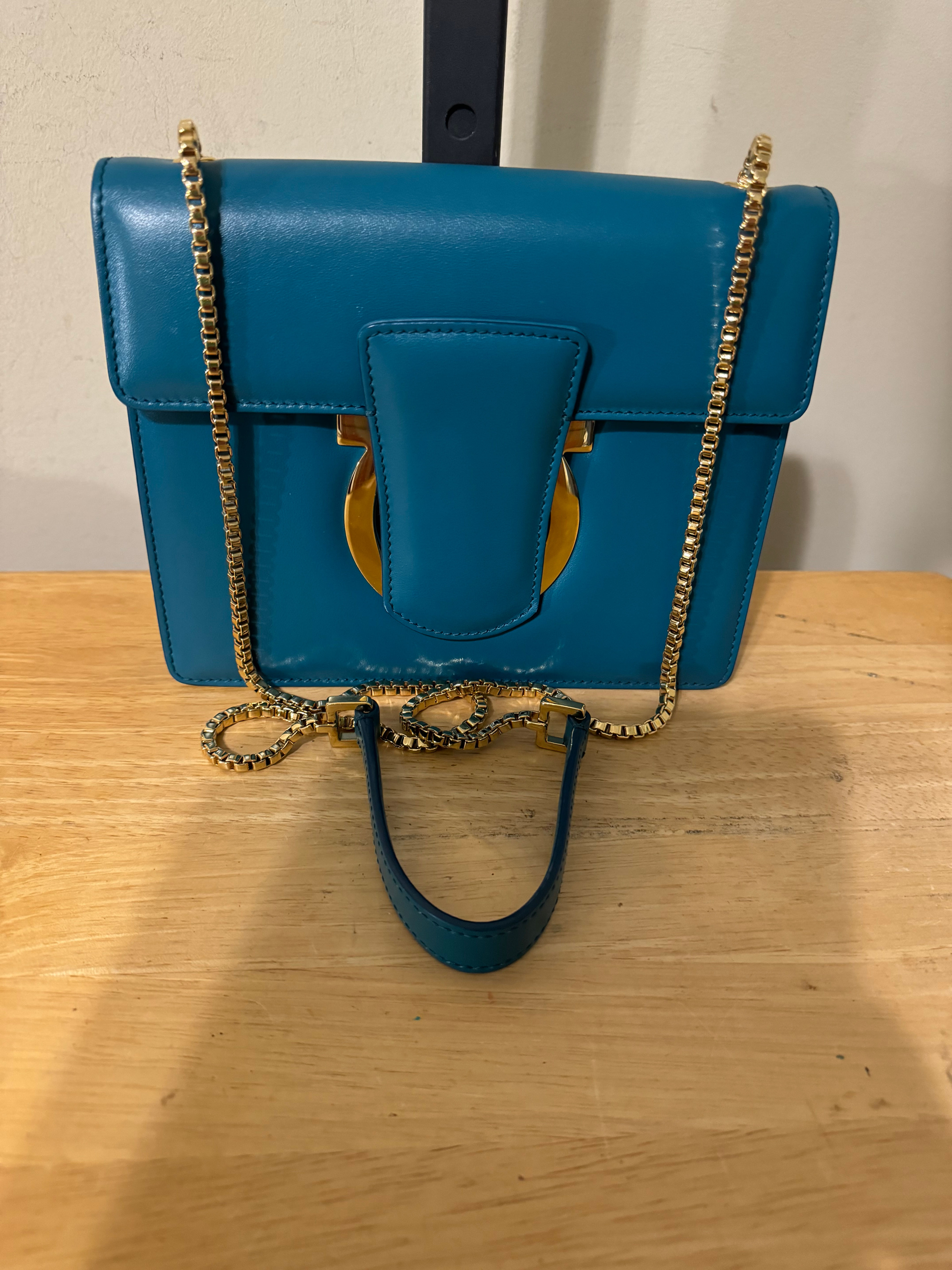 Salvatore Ferragamo Thalia Teal Leather Crossbody
