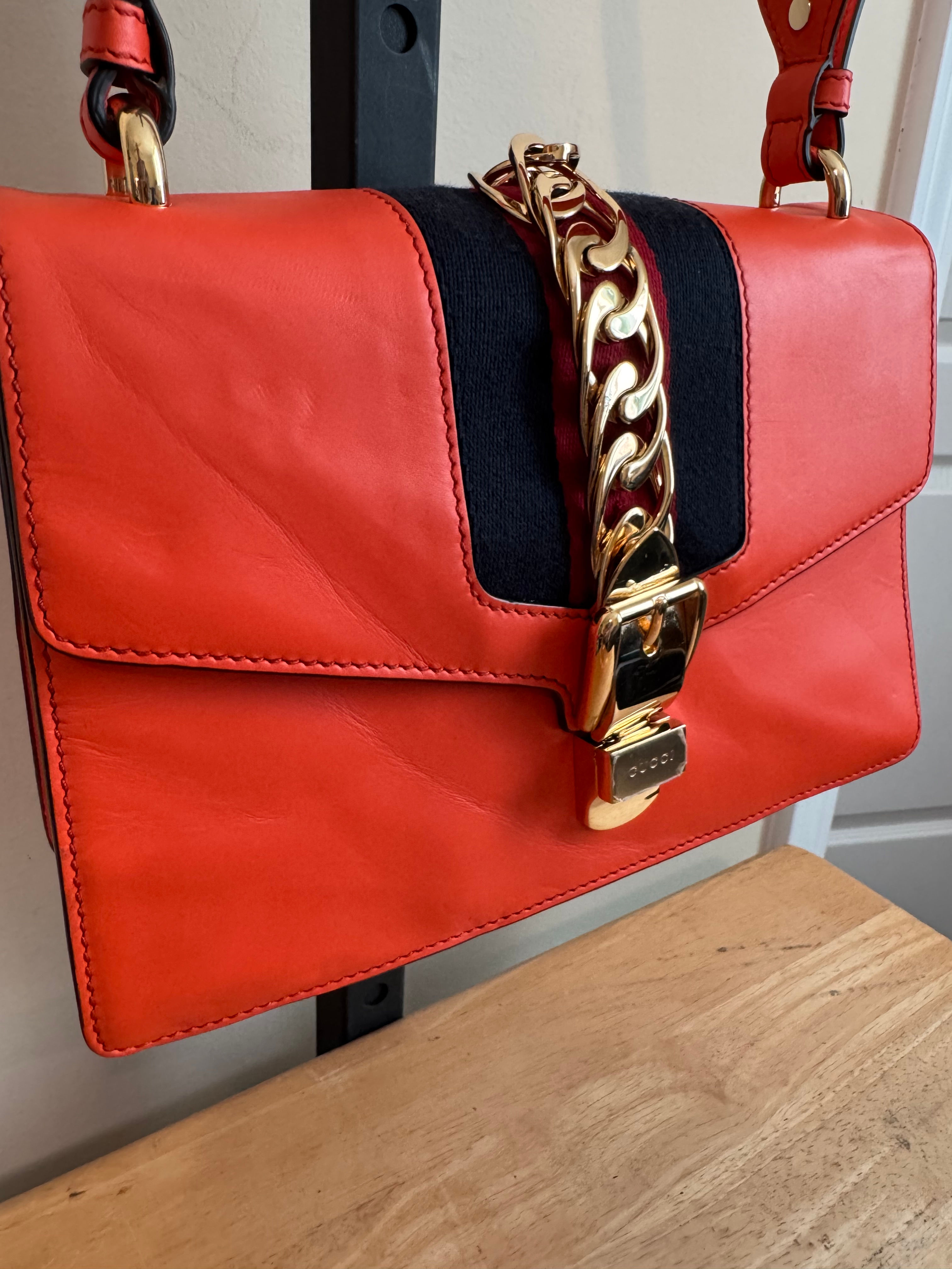 Gucci Slvie Orange Leather Shoulder Bag
