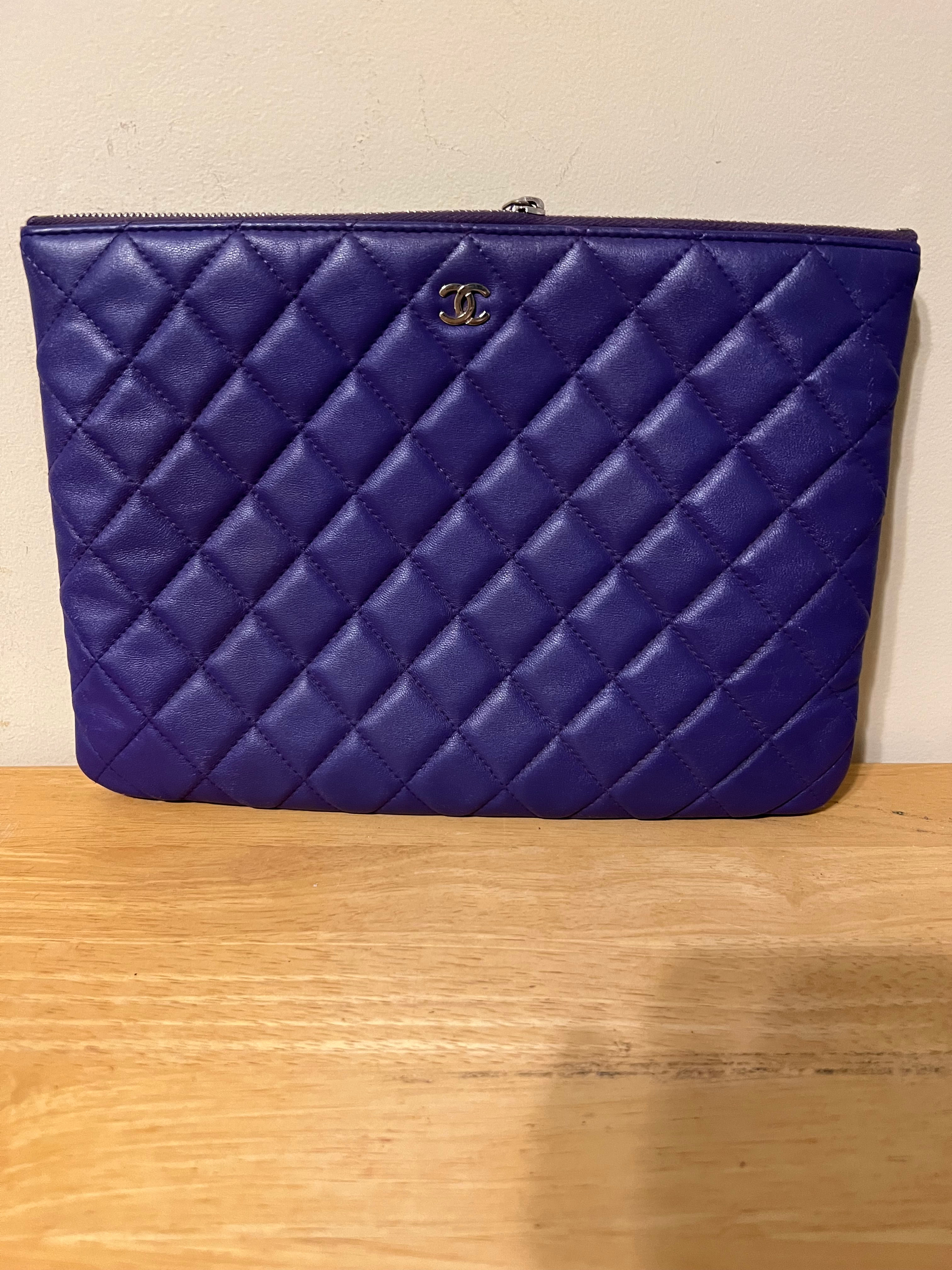 Chanel Purple Lambskin Quilted Clutch