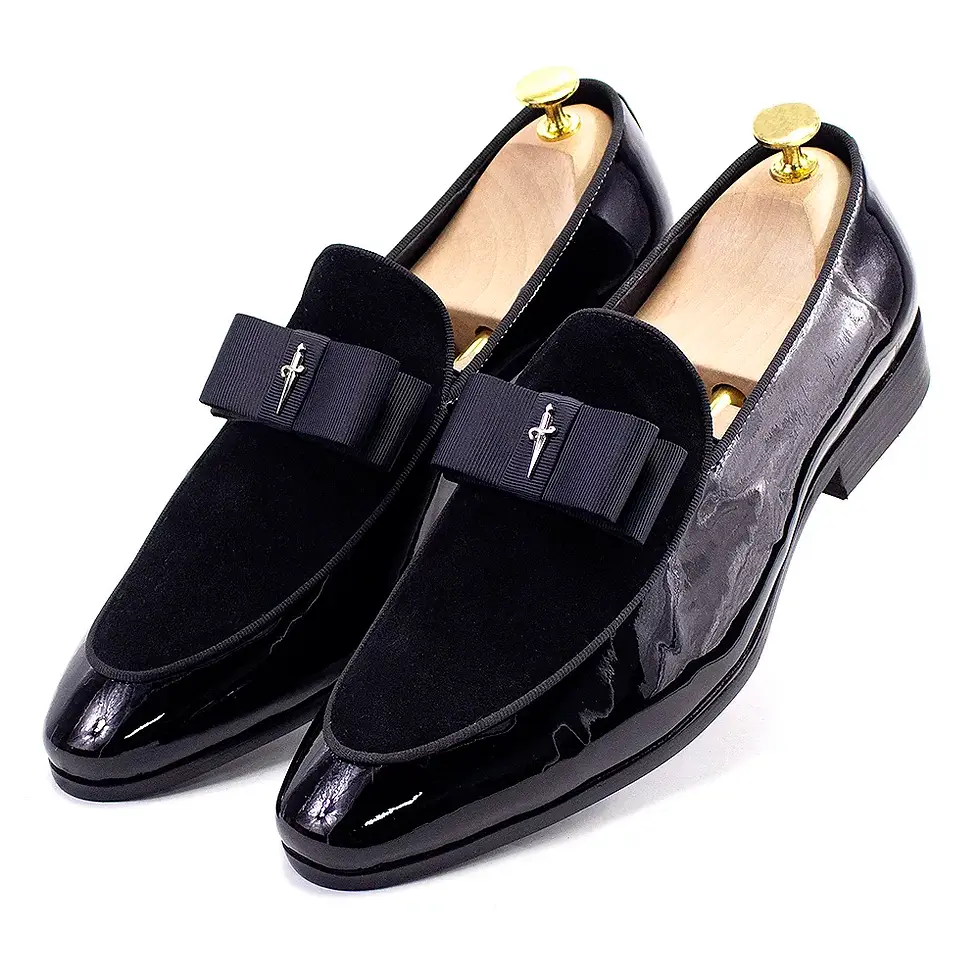 Handmade Mens Loafer Shoes Genuine Patent Leather Suede