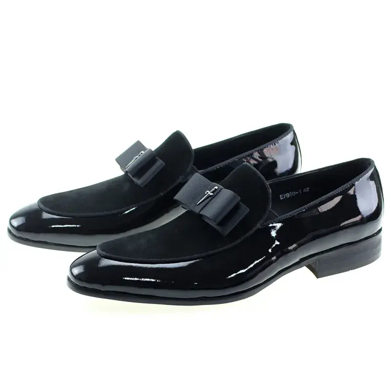 Thumbnail: Handmade Mens Loafer Shoes Genuine Patent Leather Suede