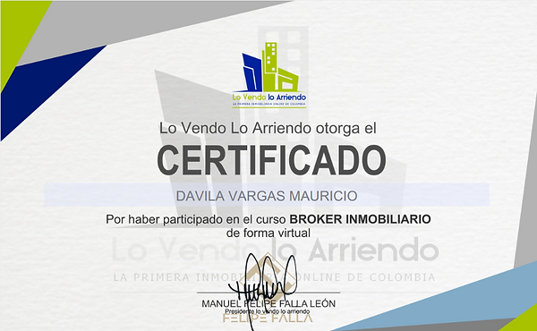 Diploma de experiencia cómo agente inmobiliario