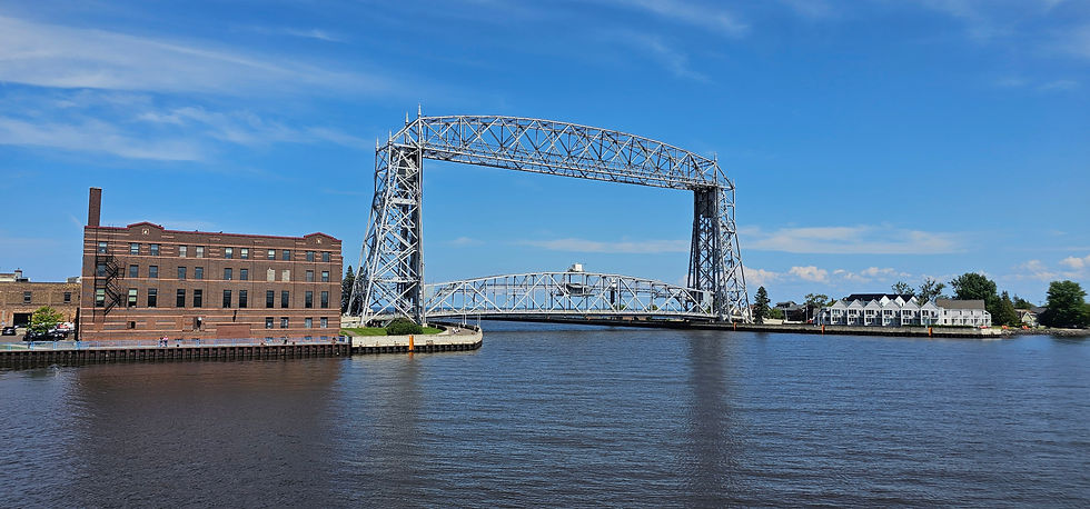 Duluth Aerial Lift Bridge spanning the harbor entrance in Canal Park, Minnesota