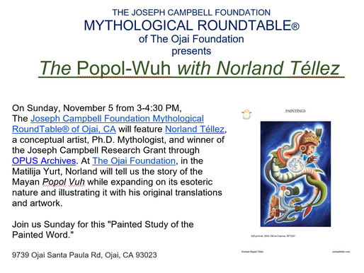 The Popol-Wuh with Norland Téllez, Ph.D. – November – MRT 28 – @ The JCF Mythologi