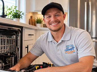Swift Appliance Repair repairing a dishwasher in a customer’s home
