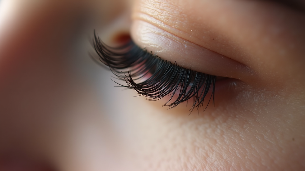 Close-up view of eyelash extensions on natural lashes