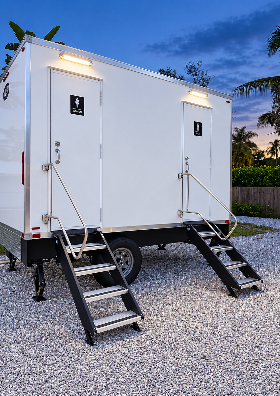 Luxury restroom trailer rental in Vero Beach, FL for weddings and events