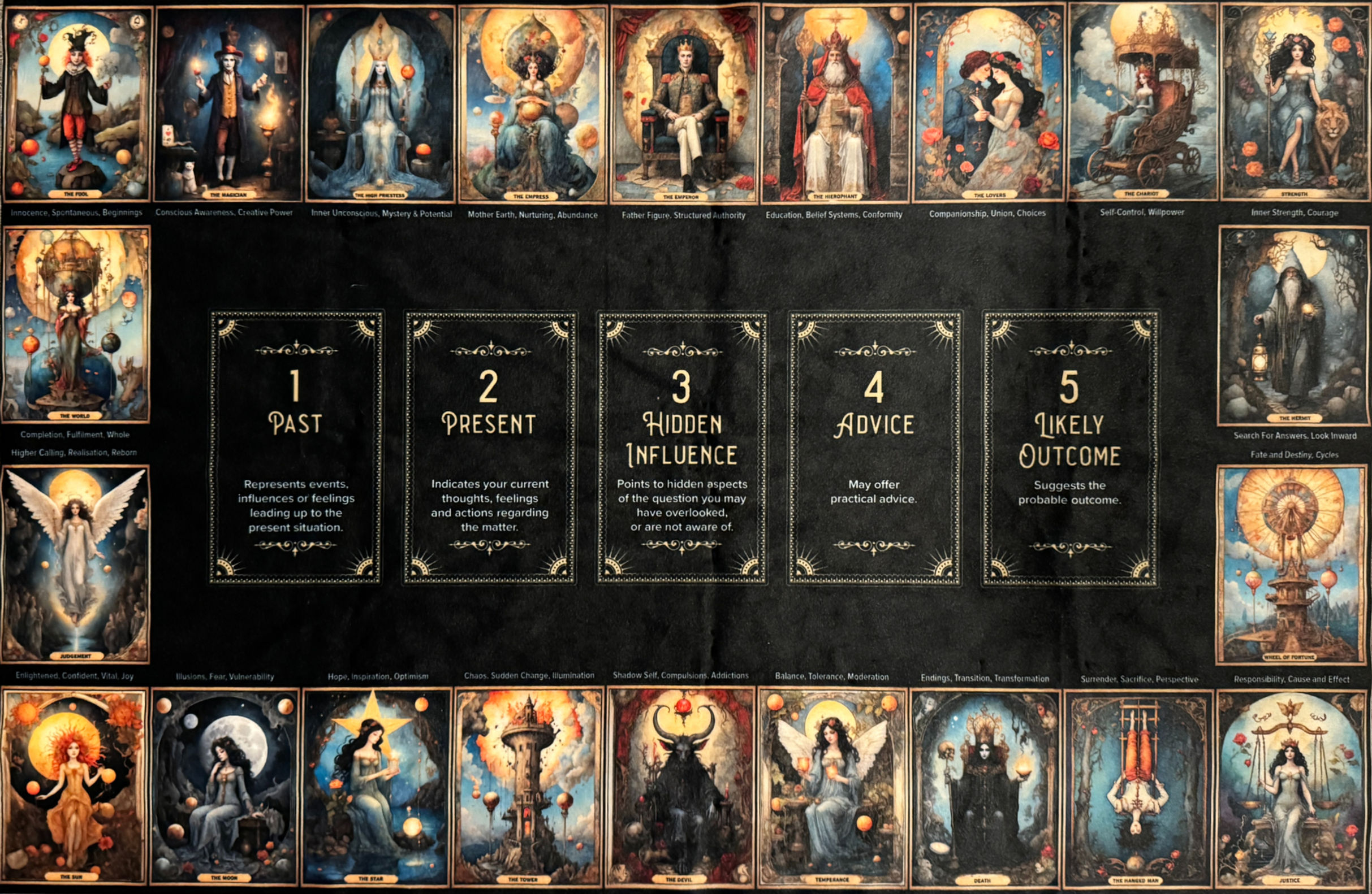 past, present, hidden influence, advice and the likely outcome