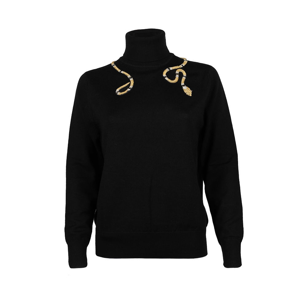 Laines Couture Wrap Gold Snake Embellished Knitted Roll Neck Jumper - Black