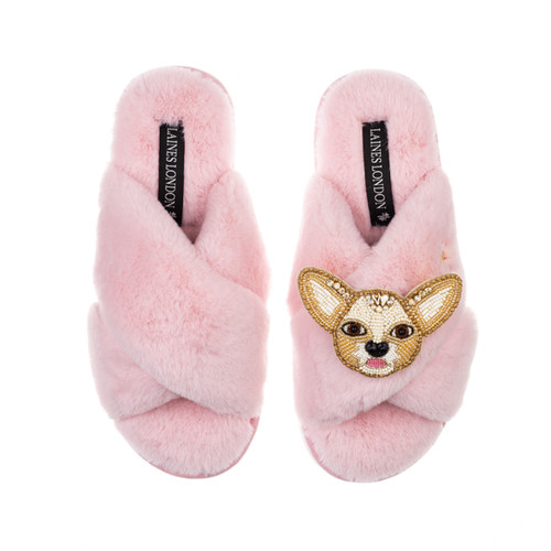 Classic Laines Slippers With Princess The Chihuahua Brooch