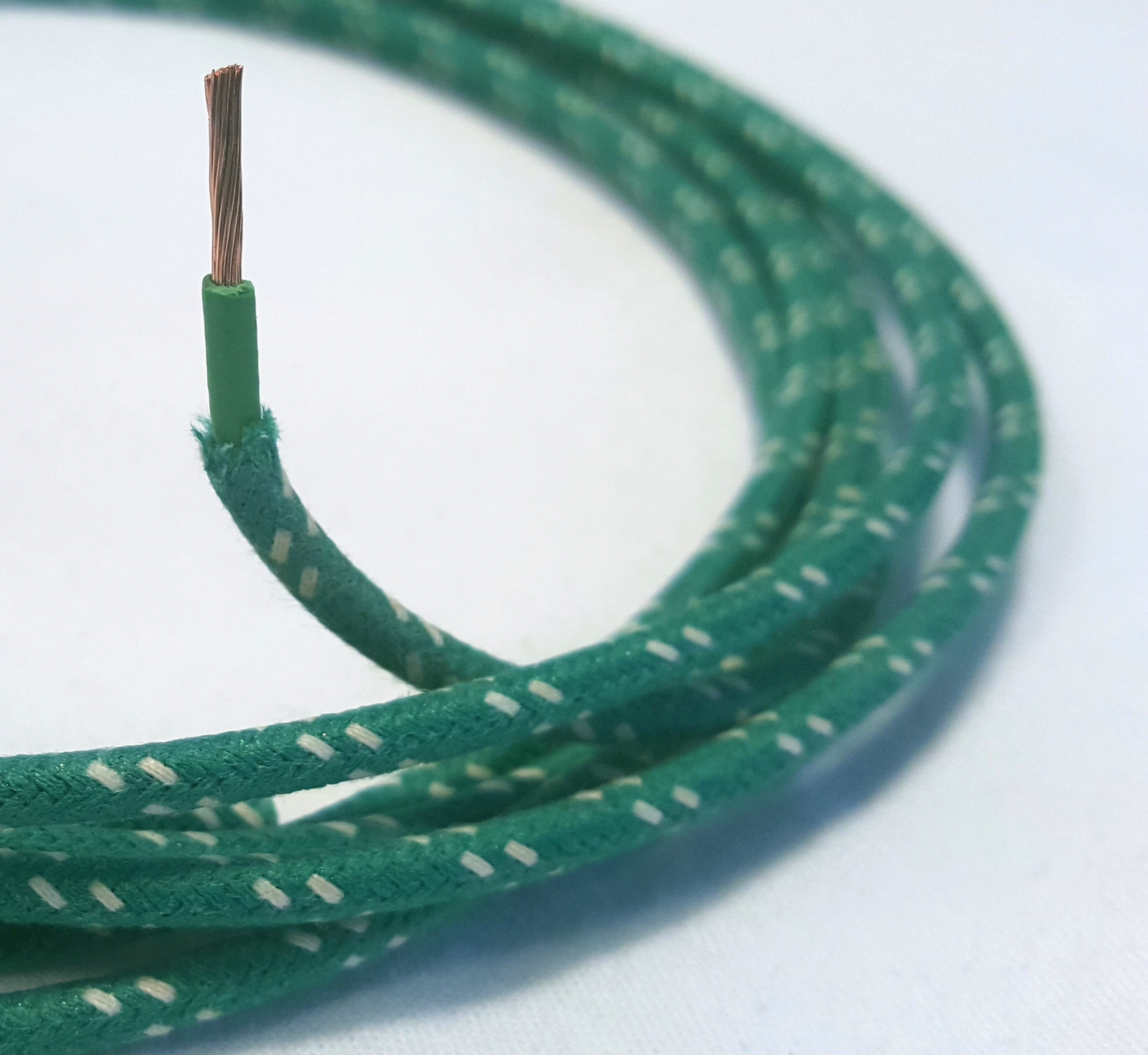 Cloth Wire 16 Gauge Green w White - Antique / Classic - Car / Motorcycle