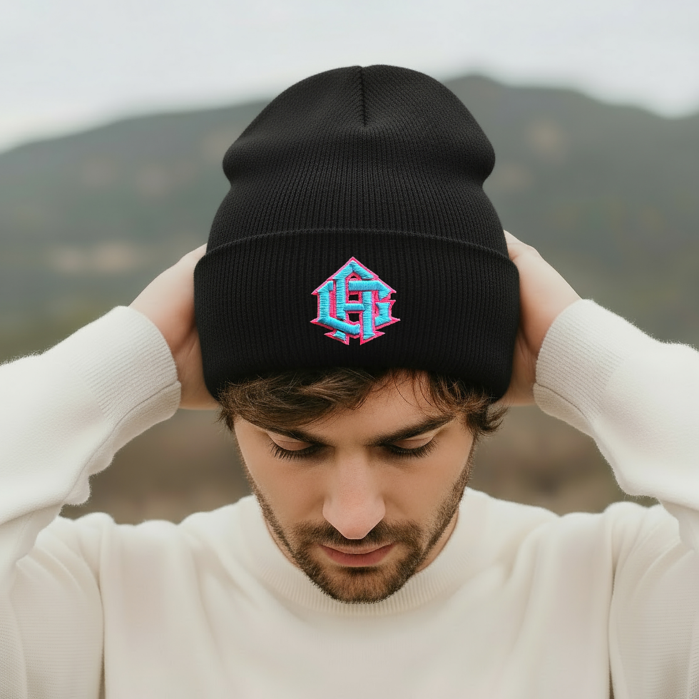 Thumbnail: AG Knit Beanie, Teal & Pink