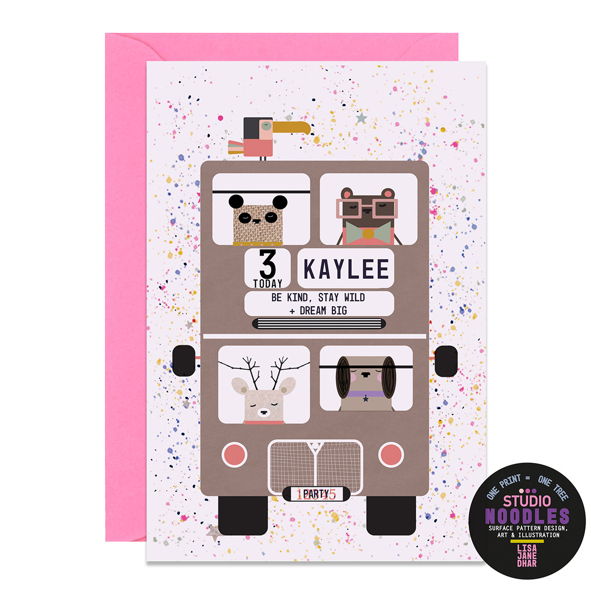 Personalised Party Animal Bus Age Card