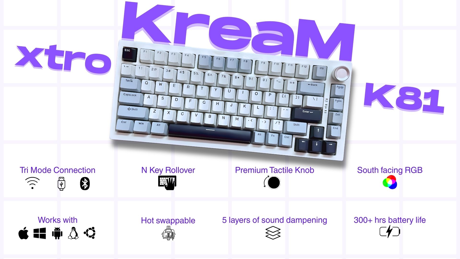 xtro Kream Tri-Mode Wireless Mechanical Keyboard | Xtro Gaming Gears