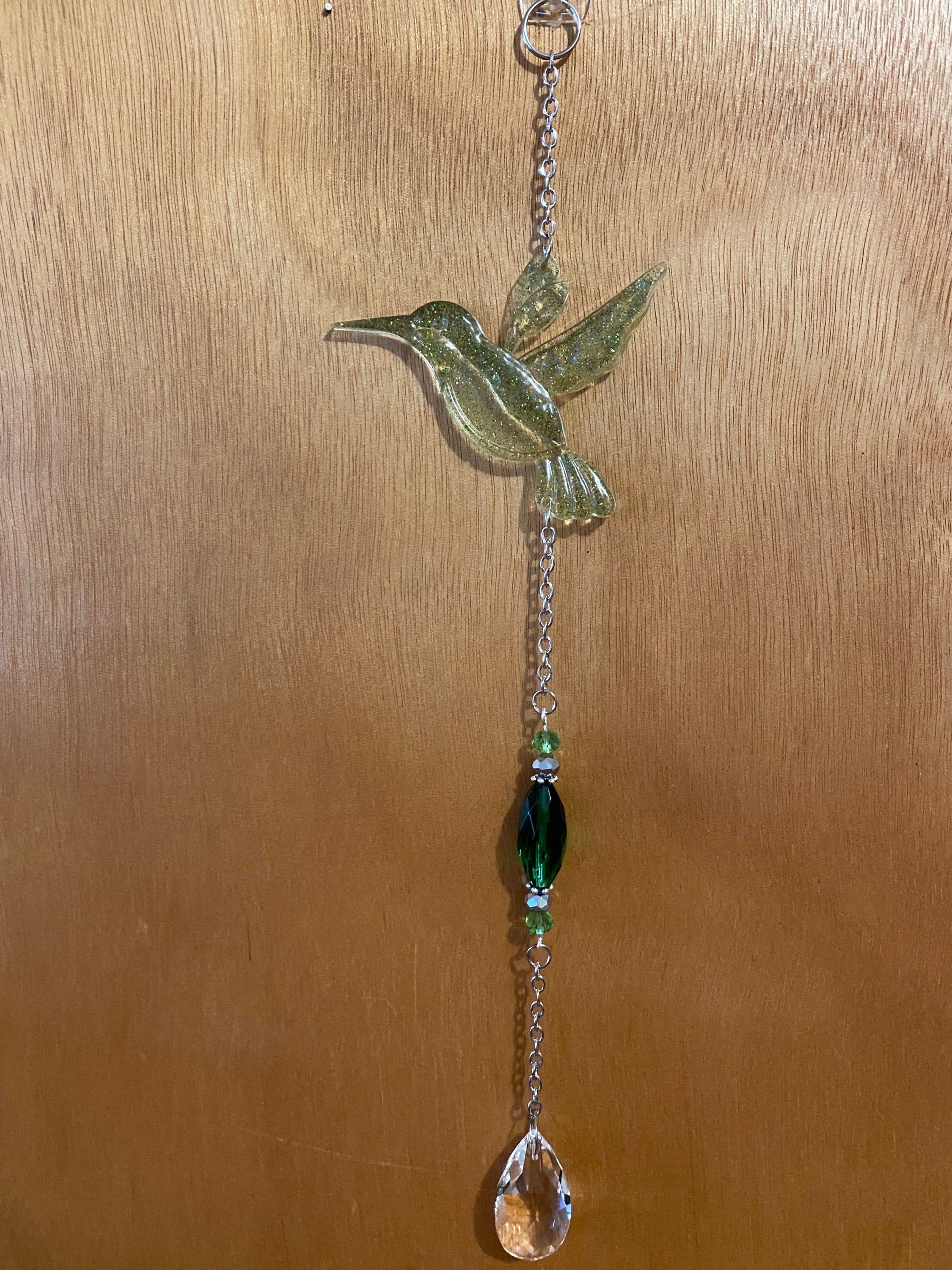 Sparkly Green Hummingbird Sun Catcher
