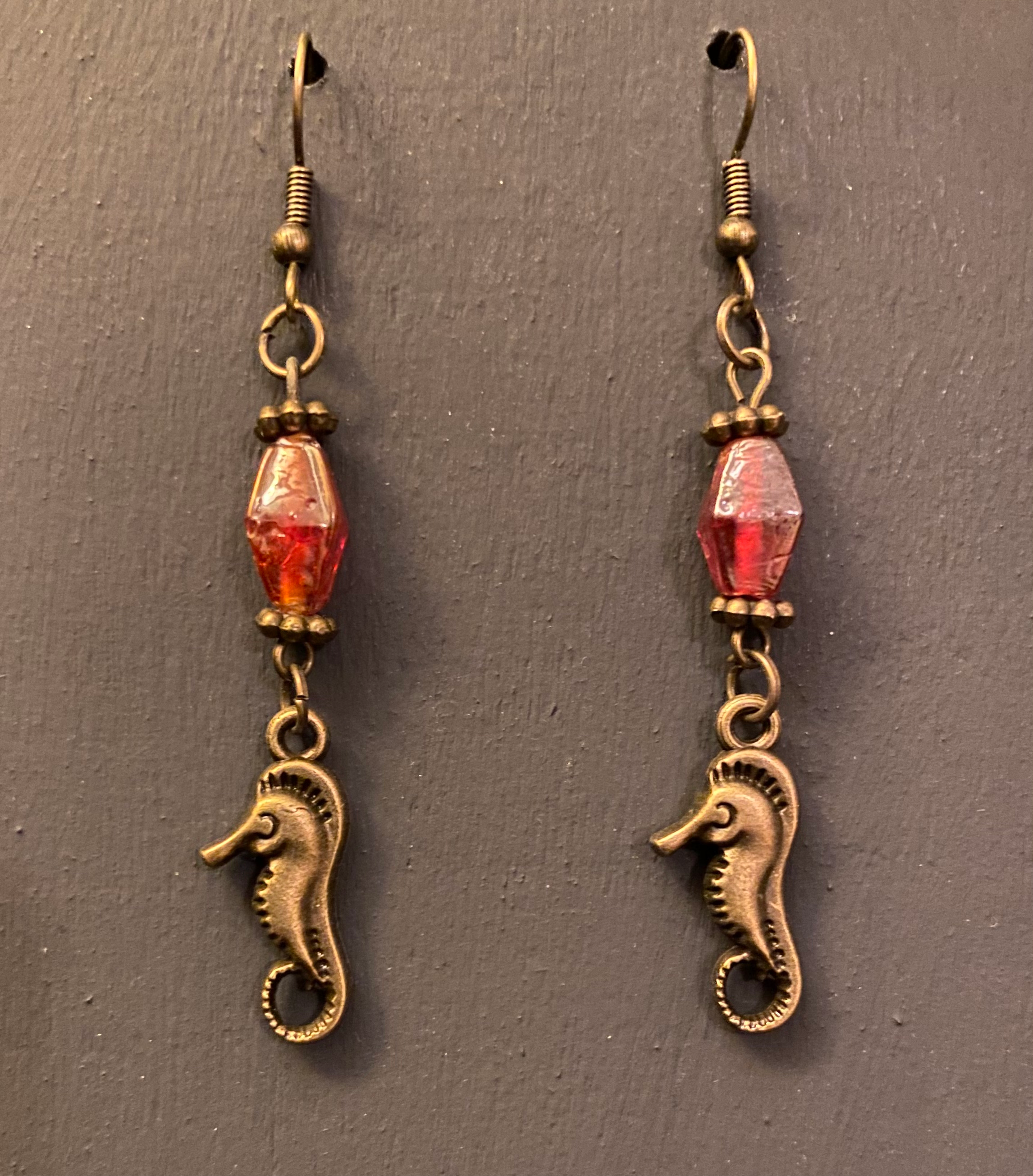 Antique Bronze Dangly Seahorse Earrings 