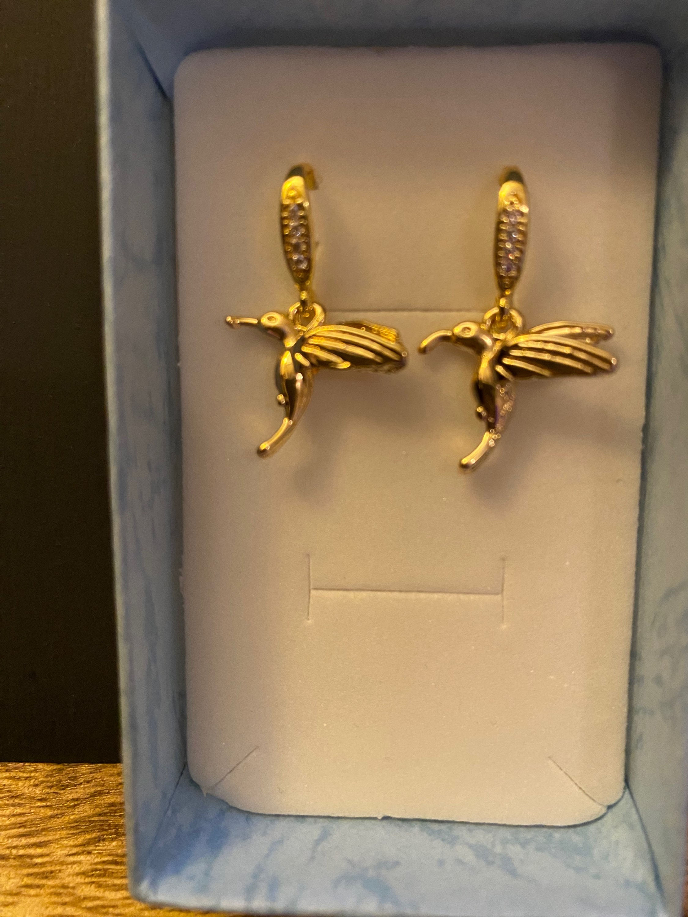 18k Gold Plated Hummingbird Charm Earrings