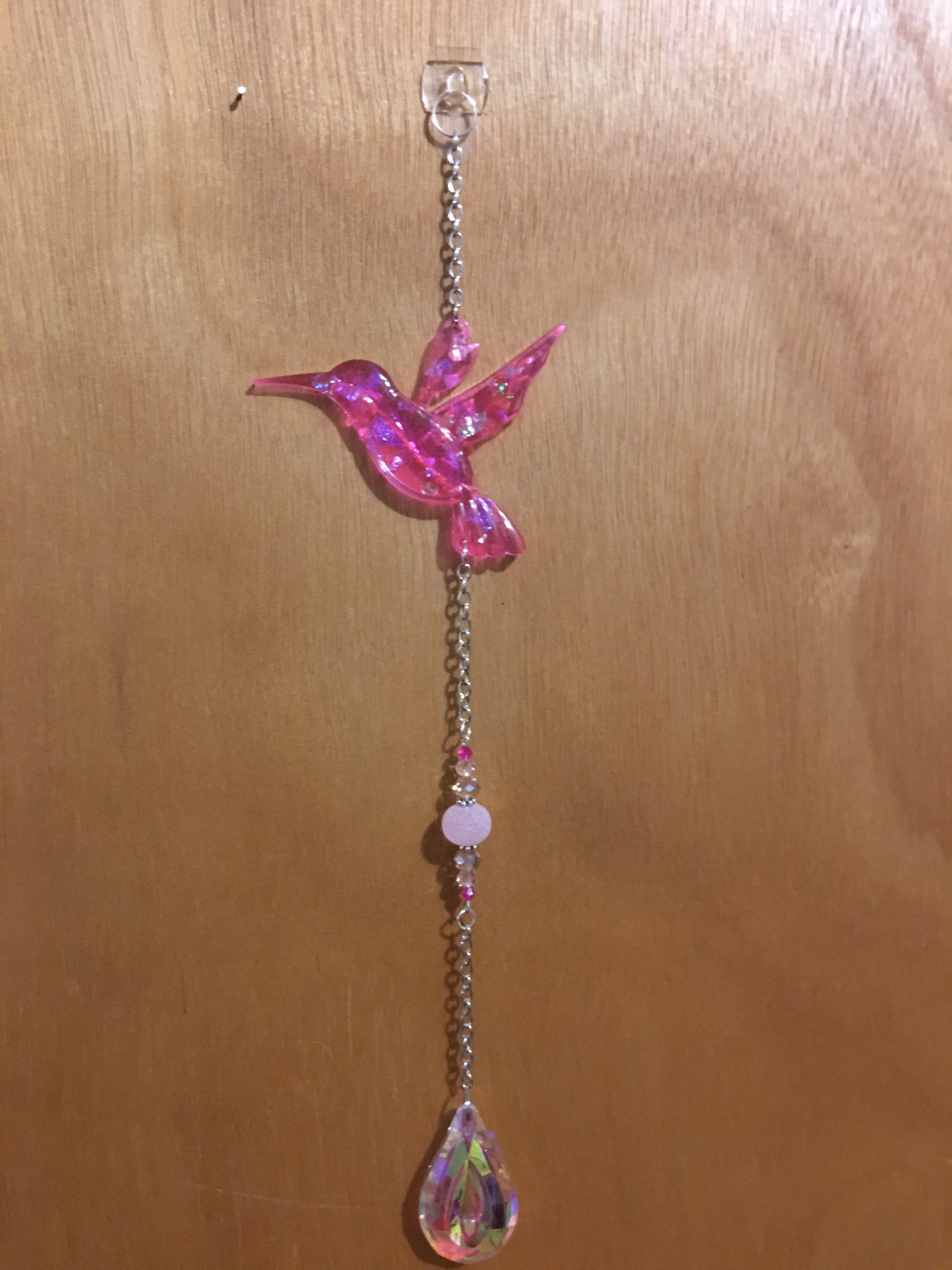 Hummingbird Sun Catcher - Pink With Multi Colored Foil Flakes