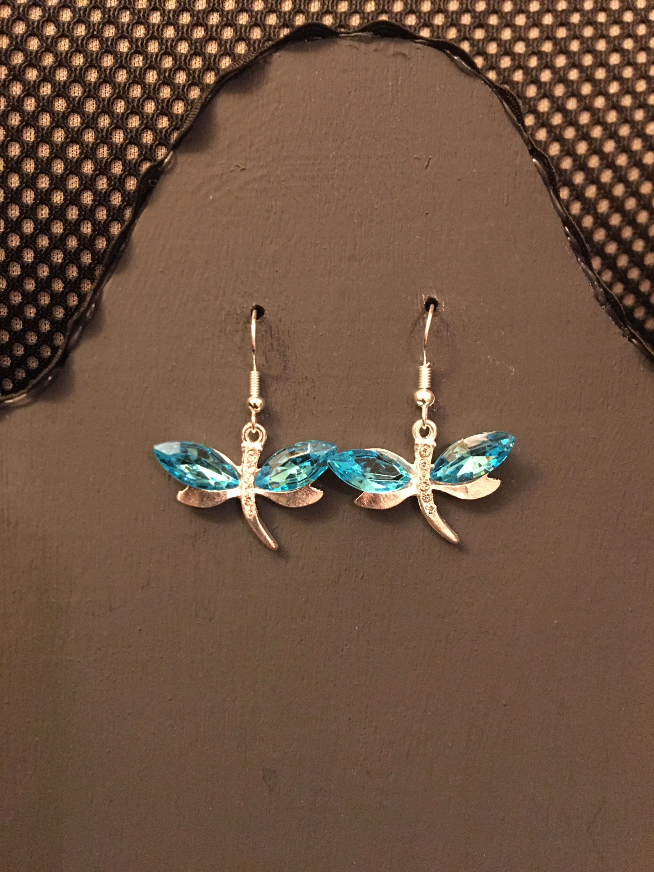 Light Blue Rhinestone Dragonfly Earrings 