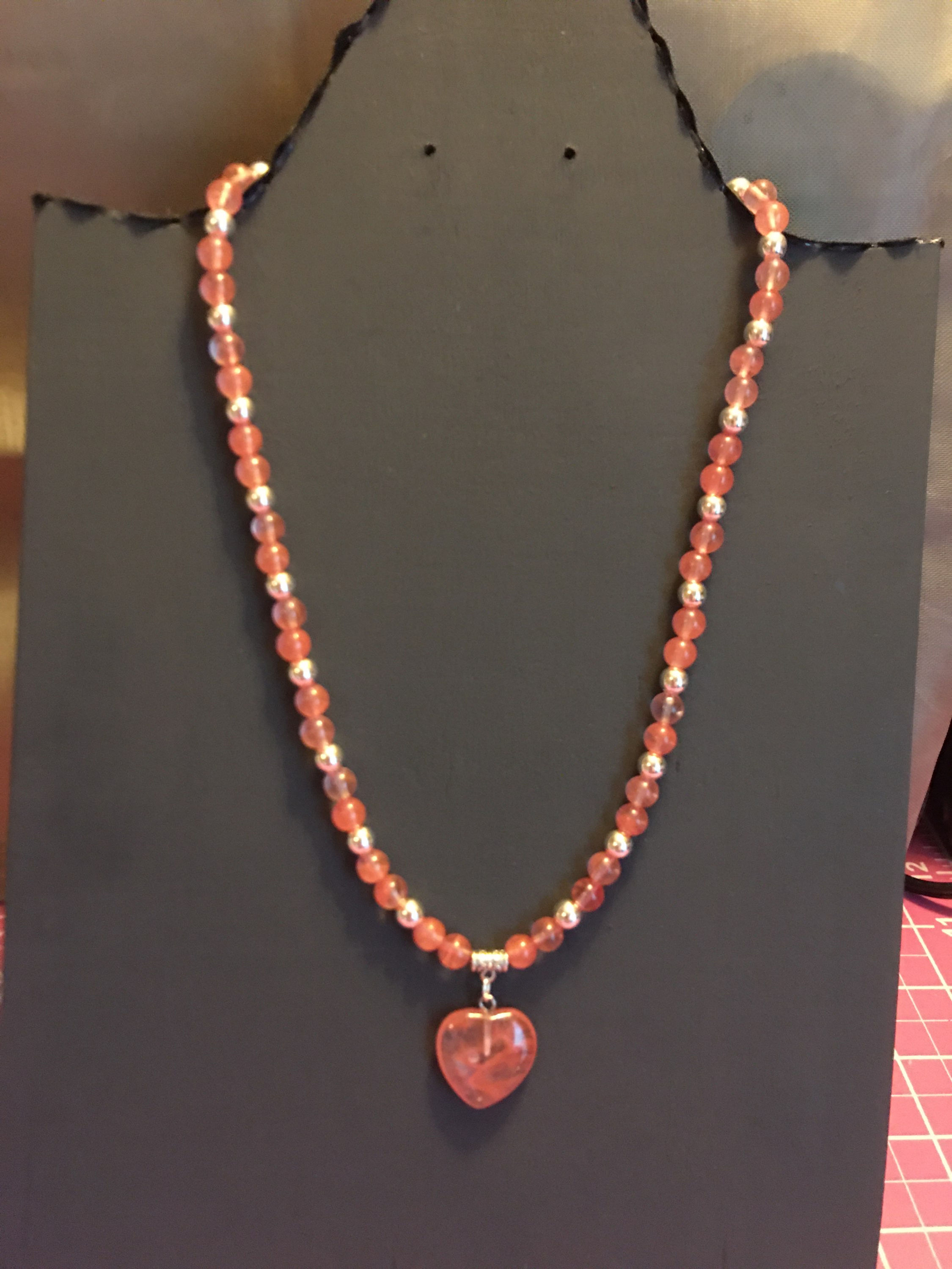 Cherry Quartz Beaded Necklace With Pendant