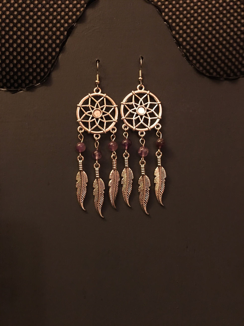 Thumbnail: Amethyst Beaded Dream Catcher Earrings 