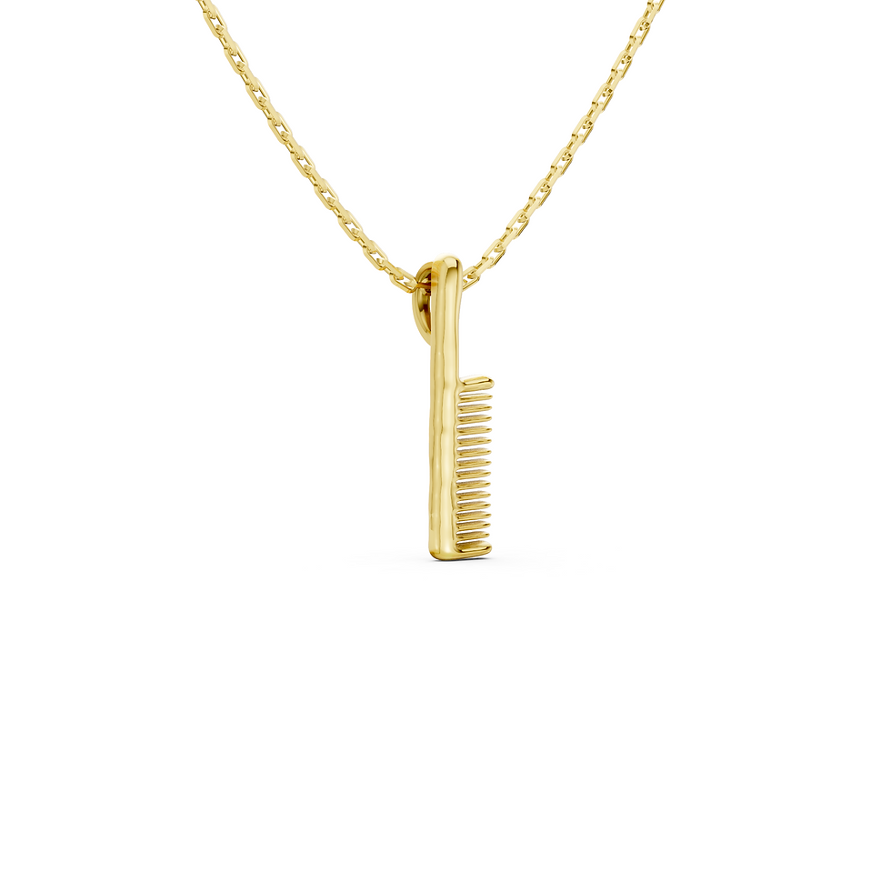Yellow gold comb pendant in a detailed side view