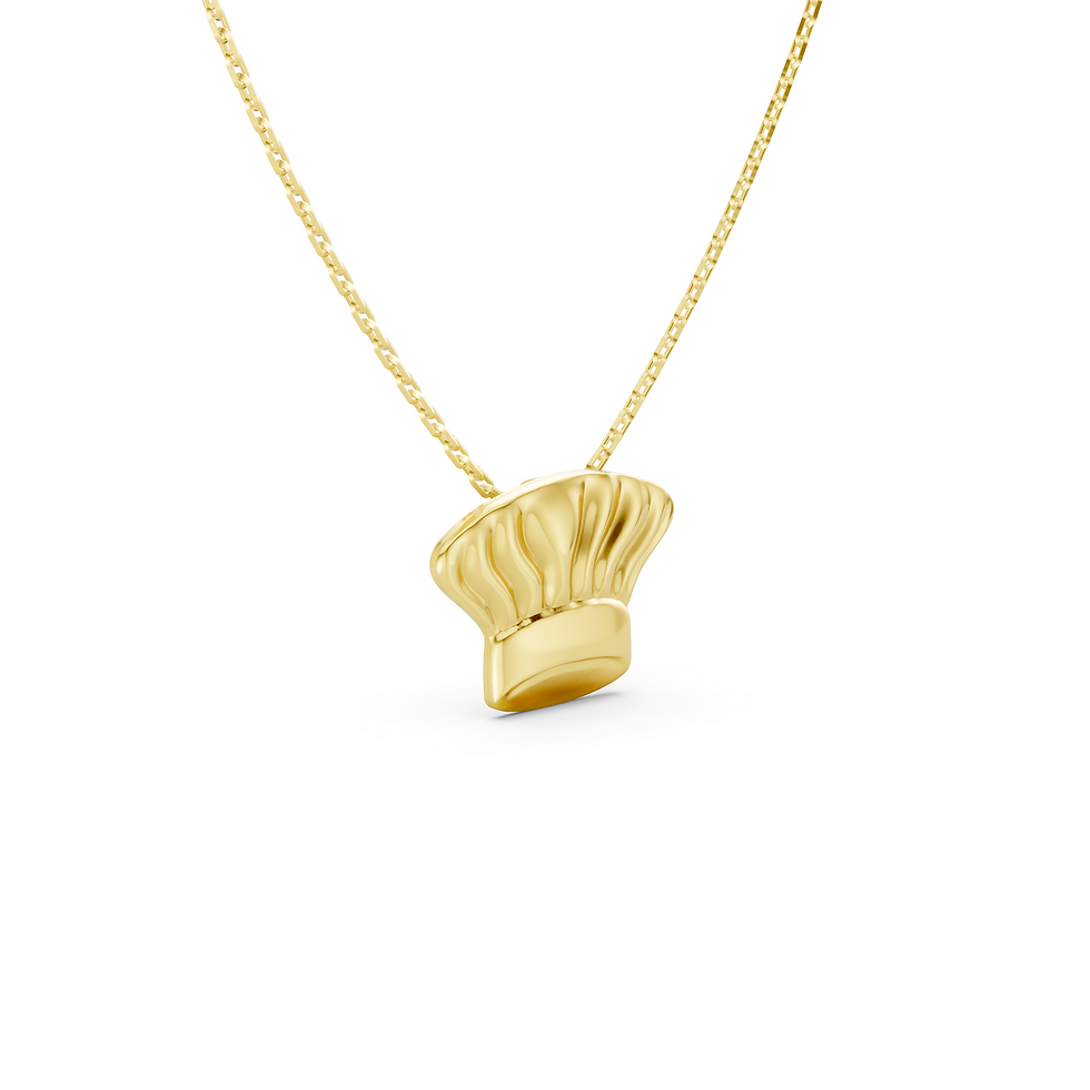 Yellow gold chef hat pendant in a detailed side view