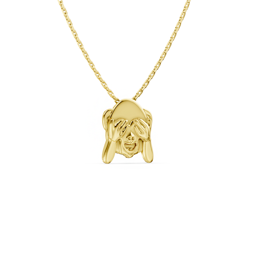 Yellow gold mizaru pendant in a detailed side view