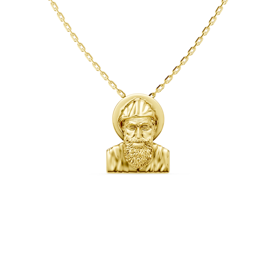 Yellow gold saint gabriel pendant in a detailed front view