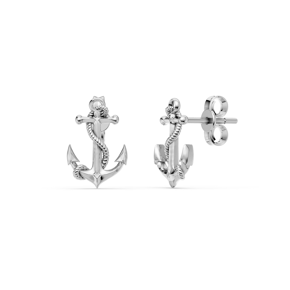 White gold anchor earrings in a detailed front view