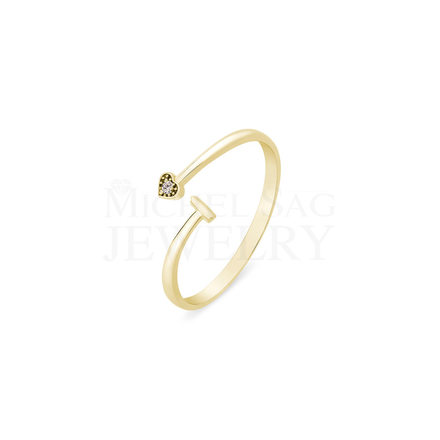 0.01 Ct Diamond "I" Letter Heart Ring