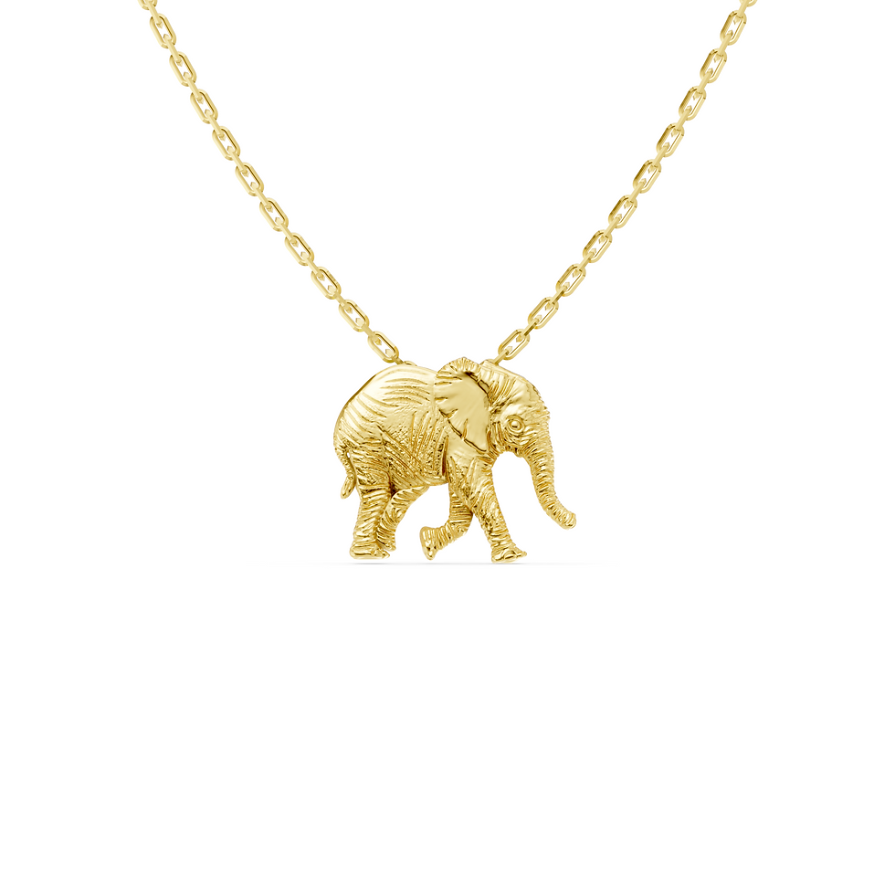 Yellow gold elephant pendant in a detailed front view