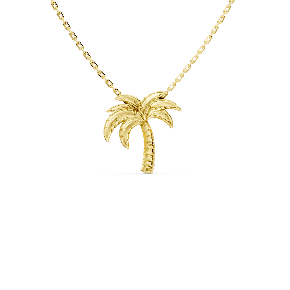 Yellow gold palm tree pendant in a detailed front view