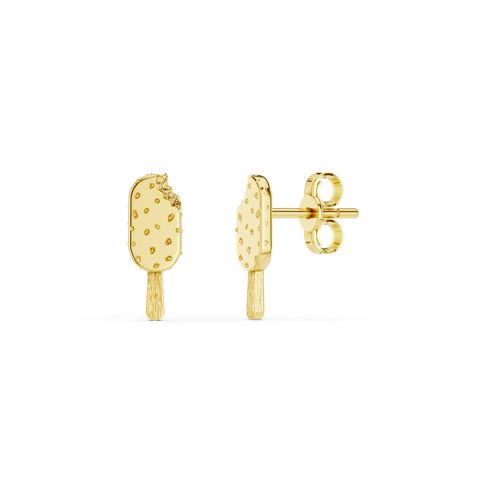 Yellow gold ice cream bar earrings in a detailed front view