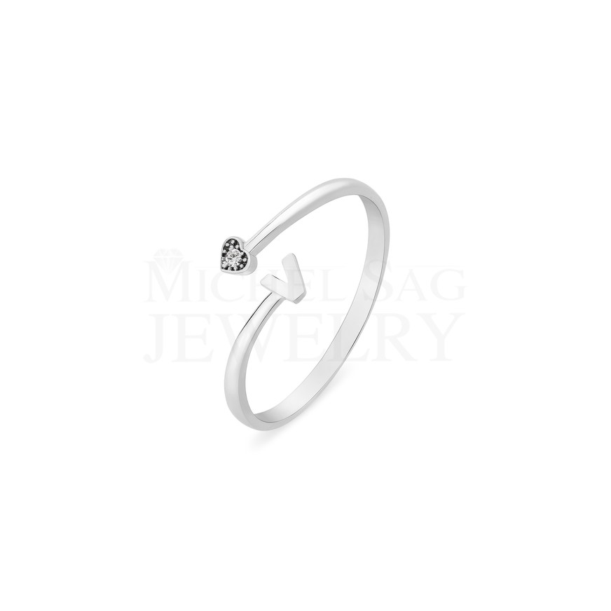 0.01 Ct Diamond "V" Letter Heart Ring