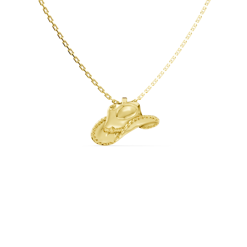 Yellow gold cowboy hat pendant in a detailed front view
