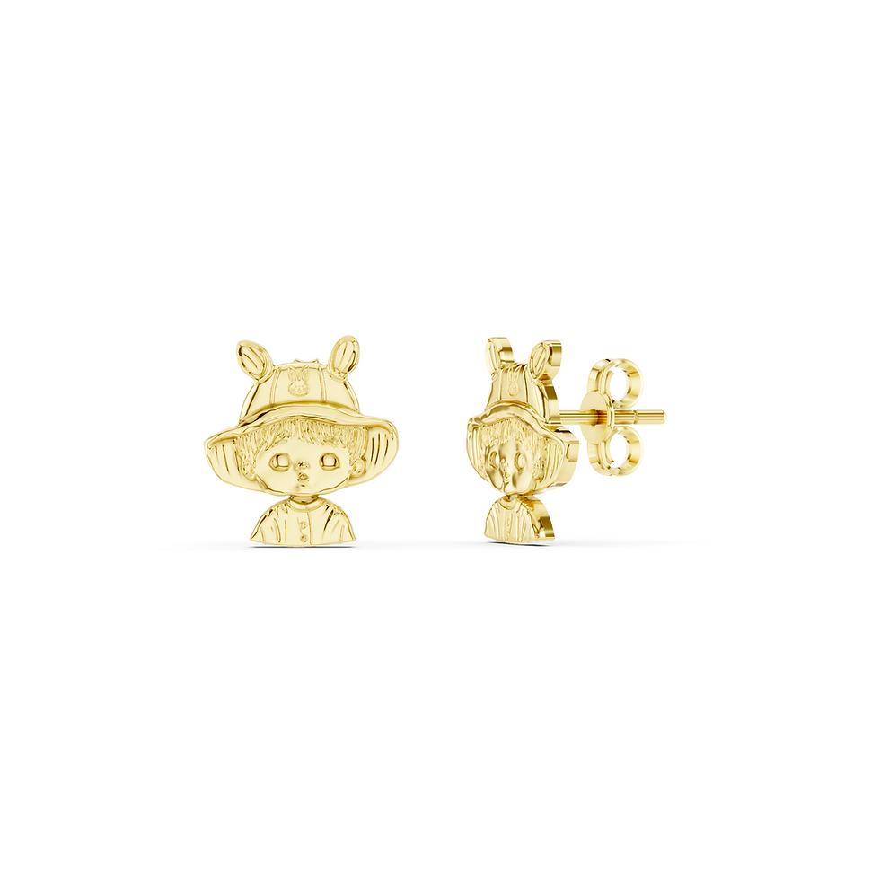 Yellow gold little girl earrings in a detailed front view