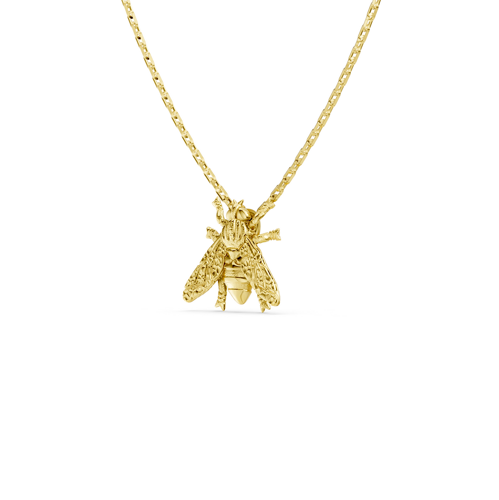 Yellow gold bee pendant in a detailed side view