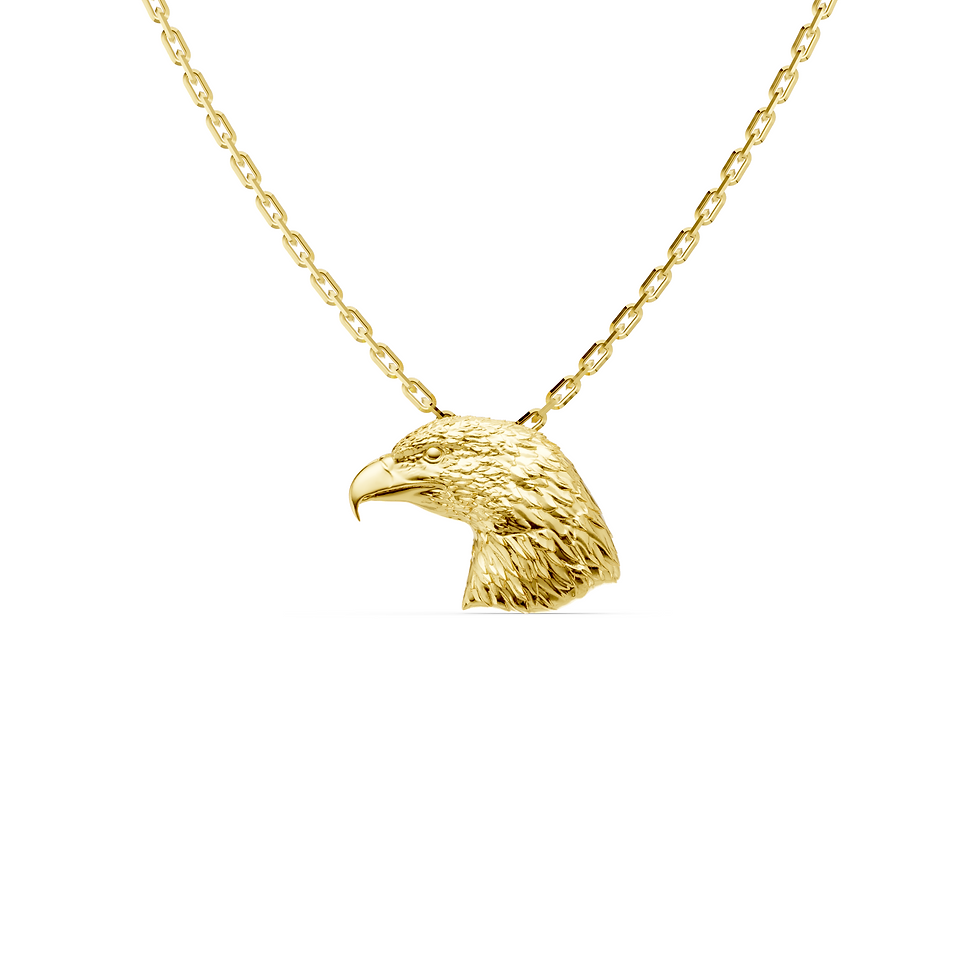 Yellow gold eagle head pendant in a detailed front view