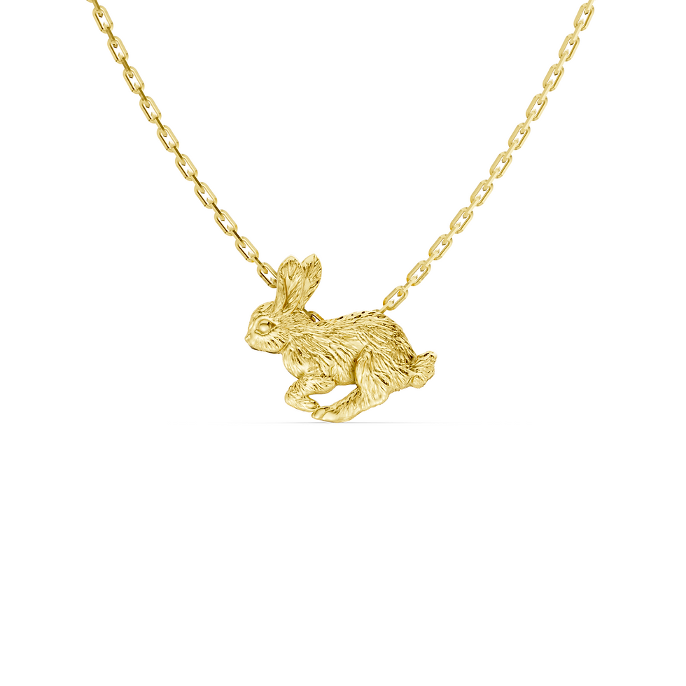 Yellow gold rabbit pendant in a detailed front view