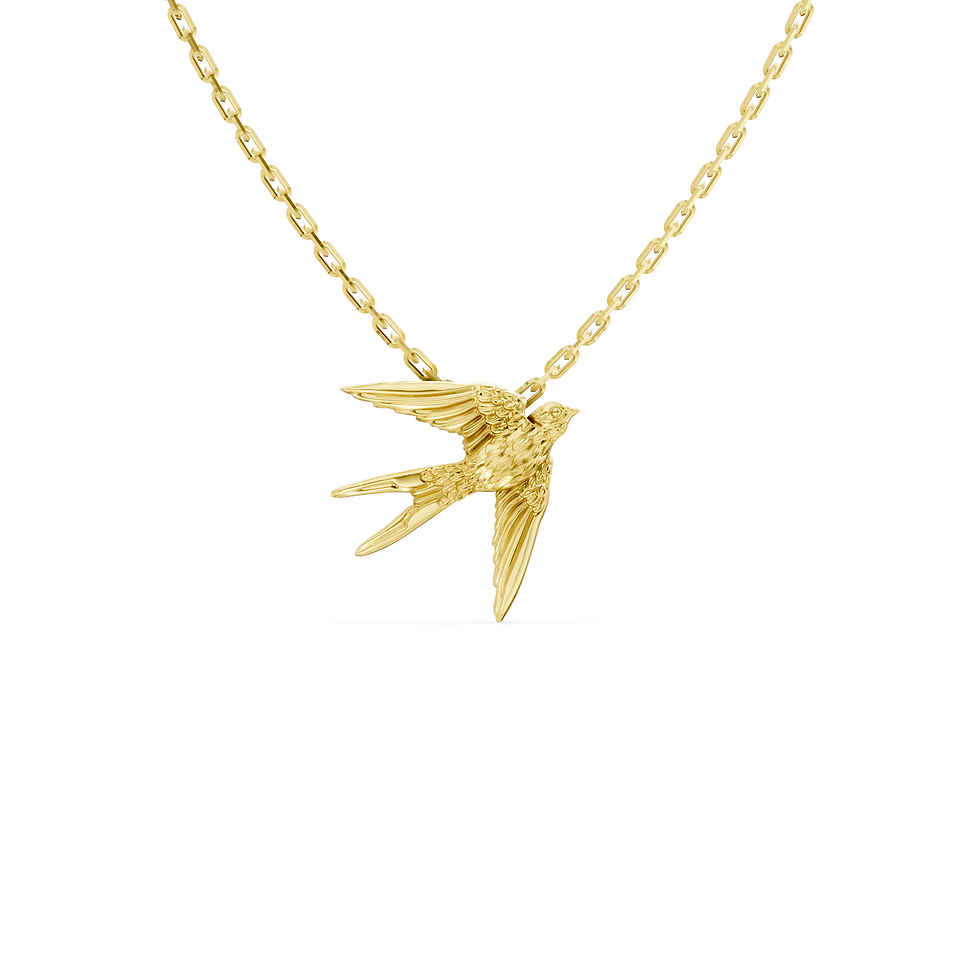 Yellow gold swallow bird pendant in a detailed front view