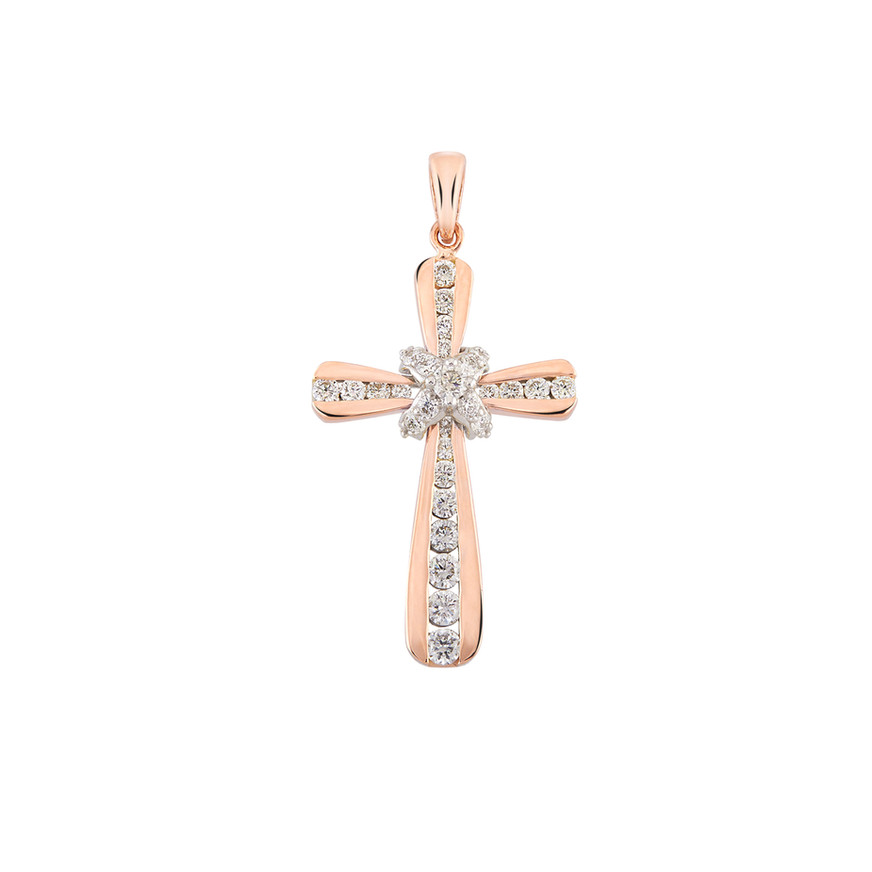 Diamond cross pendant necklace, rose gold