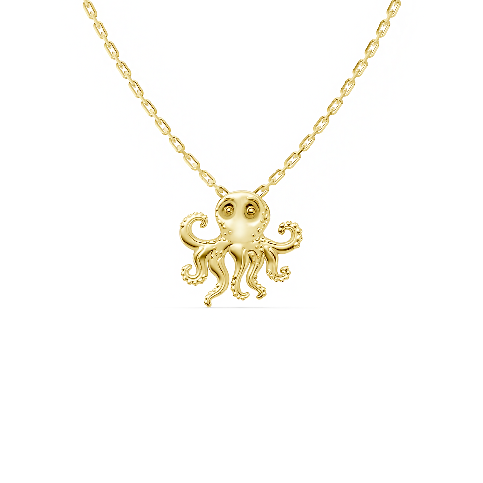 Yellow gold octopus pendant in a detailed front view